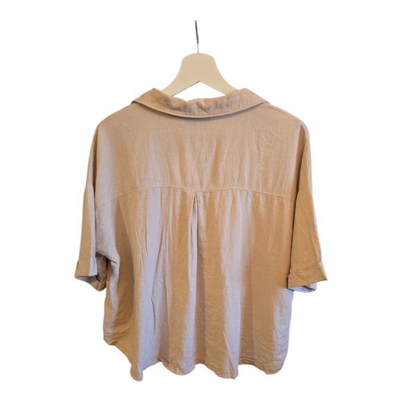 NWT ZARA Button Front Cropped Linen Blouse - Picture 4 of 7